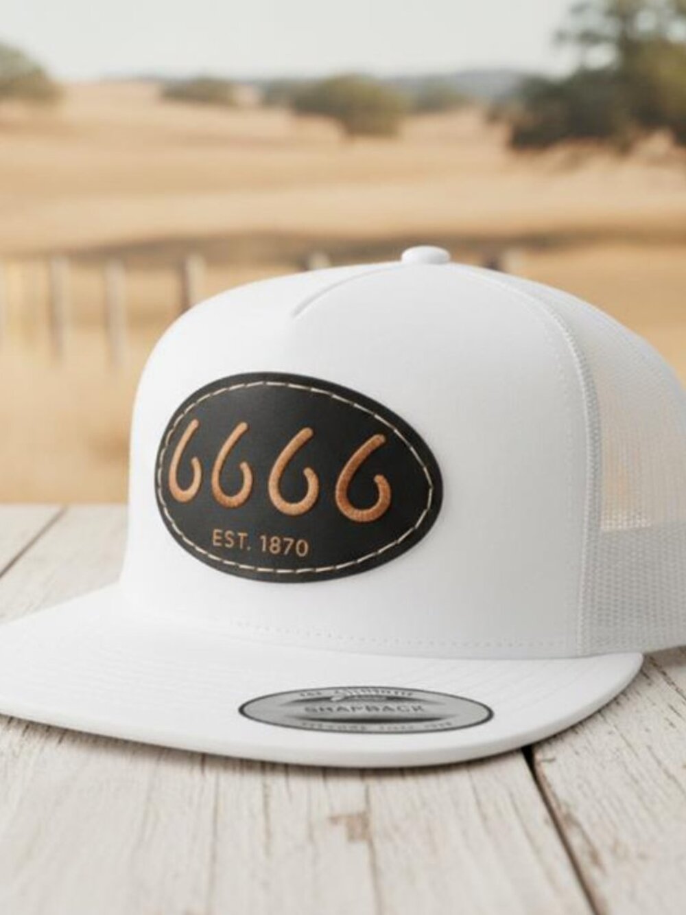 Luxury 6666 Four Sixes Ranch Leather Patch Yupoong White Flat Bill Hat Cap Texas